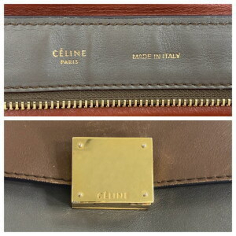 CELINE trapeze brown Grey leather suede handbag